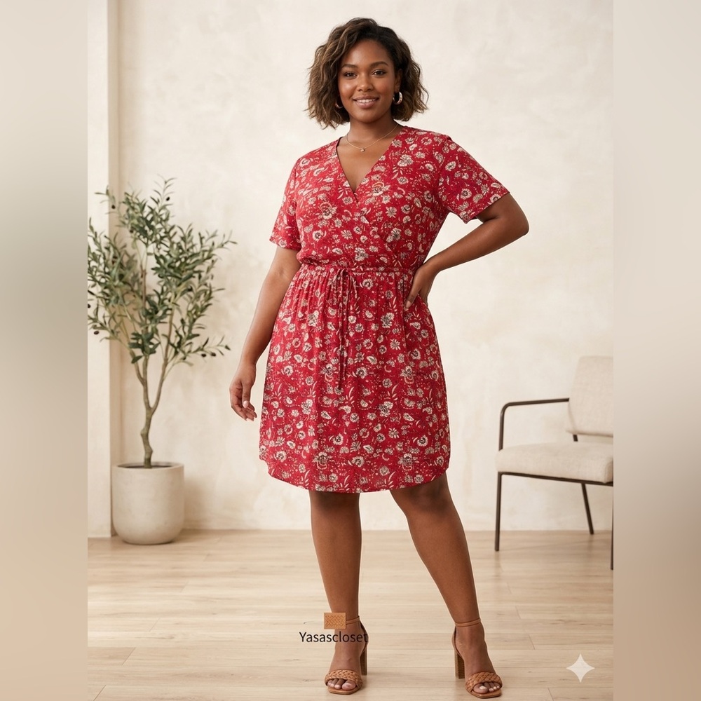 Caslon Red‎ Floral Wrap-Style Tie-Waist Mini Dress